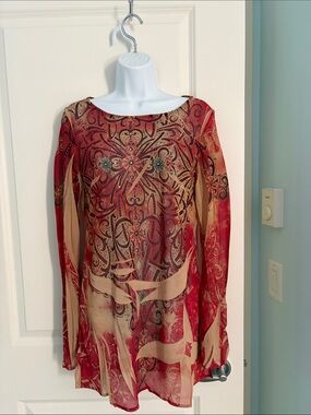 Johnny Was Pink and Burgundy Paisley Tunic Top